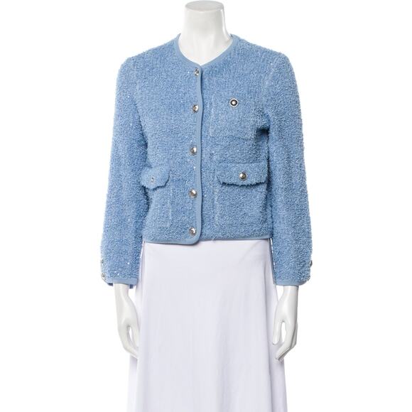 Maje Tweed Pattern 'Evening' Blue Cotton Jacket Size 1 - Picture 1 of 4